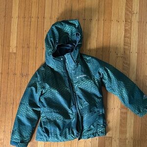 Columbia Teal Hex-Pattern Hooded Rain Jacket